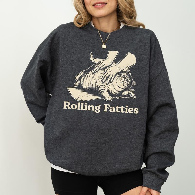 Vintage Rolling Fatties Cat Sarcastic Funny Meme Fat - Adult & Kids T-Shirts, Sweatshirts & Hoodies apparel design preview 1