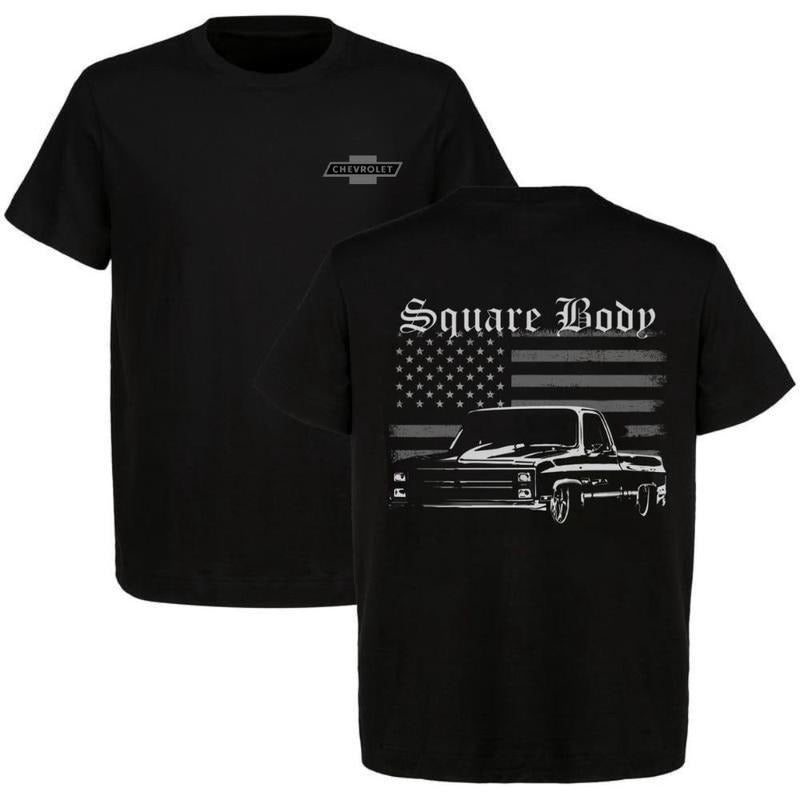 Vintage Square Body Truck America Flag 2 Side Fans - Adult & Kids T-Shirts, Sweatshirts & Hoodies apparel design preview 1