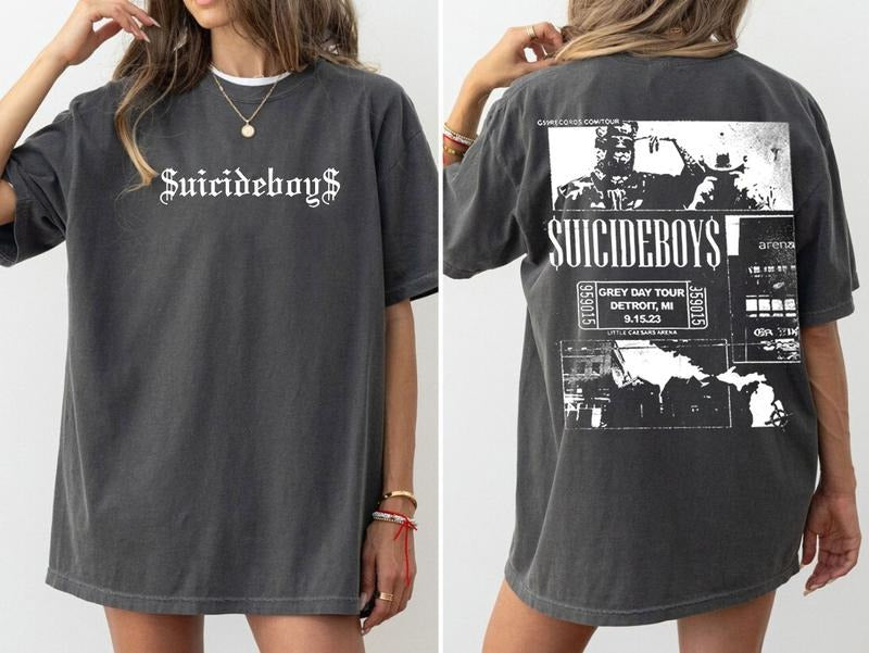 Vintage Suicideboys Tour I Want Die Hiphop Scrim Grey - Adult & Kids T-Shirts, Sweatshirts & Hoodies apparel design preview 1