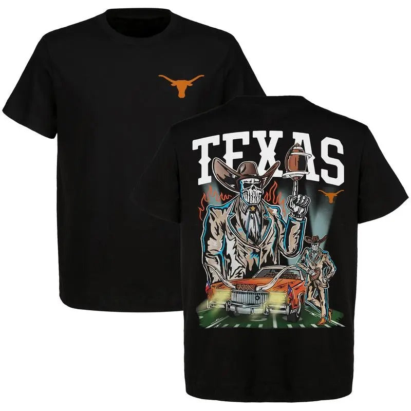 Vintage Texas Longhorns Football Western Skeleton - Adult & Kids T-Shirts, Sweatshirts & Hoodies apparel design preview 1