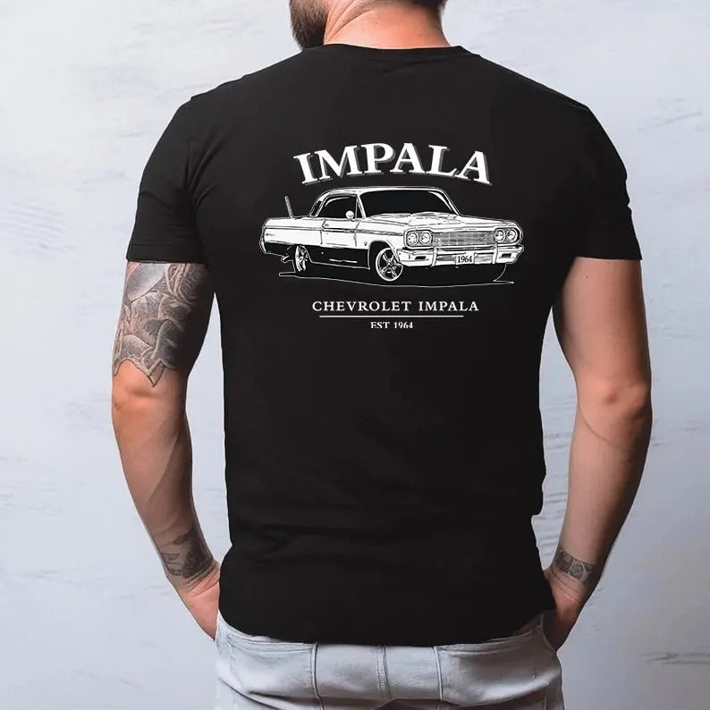 Vintage 2 Sides Chevy Impala 1964 Cotton Old School - Adult & Kids T-Shirts, Sweatshirts & Hoodies apparel design preview 1