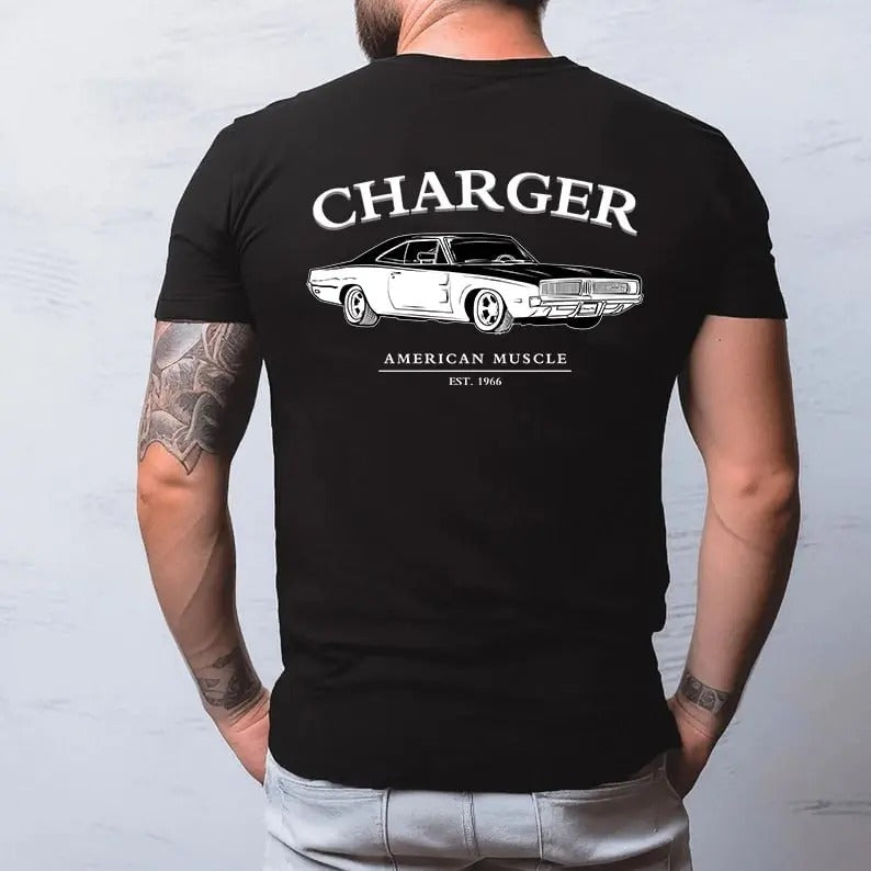 Vintage 2 Sides Dodge Charger 1969 Cotton Old School - Adult & Kids T-Shirts, Sweatshirts & Hoodies apparel design preview 1