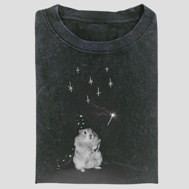 Vintage Wizard Hamster Funny Magic Wand Meme - Adult & Kids T-Shirts, Sweatshirts & Hoodies apparel design preview 1