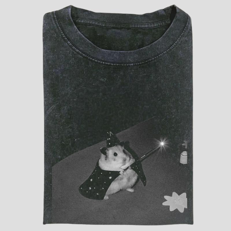 Vintage Wizard Hamster Funny Magic Wand Meme - Adult & Kids T-Shirts, Sweatshirts & Hoodies apparel design preview 1