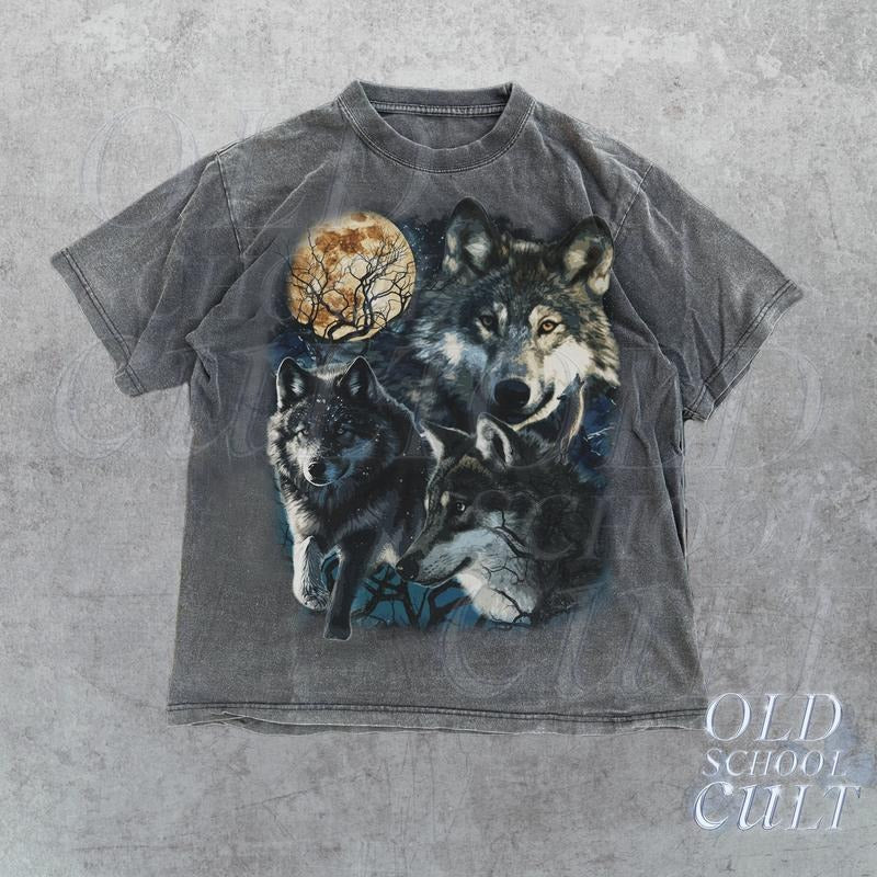 Vintage Wolf 90s Lovers Retro Moon 2000s Nature Alpha - Adult & Kids T-Shirts, Sweatshirts & Hoodies apparel design preview 1