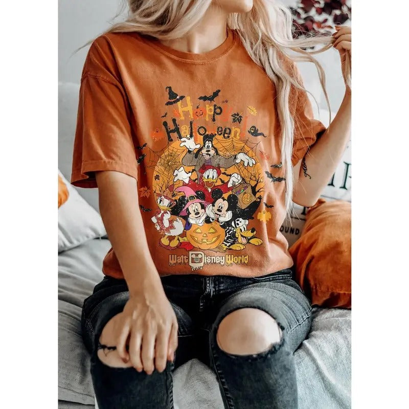 Vintage World Halloween Happy 2024 Group Pumpkin - Adult & Kids T-Shirts, Sweatshirts & Hoodies apparel design preview 1