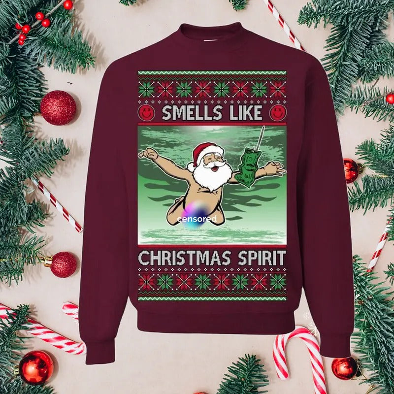 Vintagevibeshirt Smells Like Spirit Funny Santa Claus - Adult & Kids T-Shirts, Sweatshirts & Hoodies apparel design preview 1