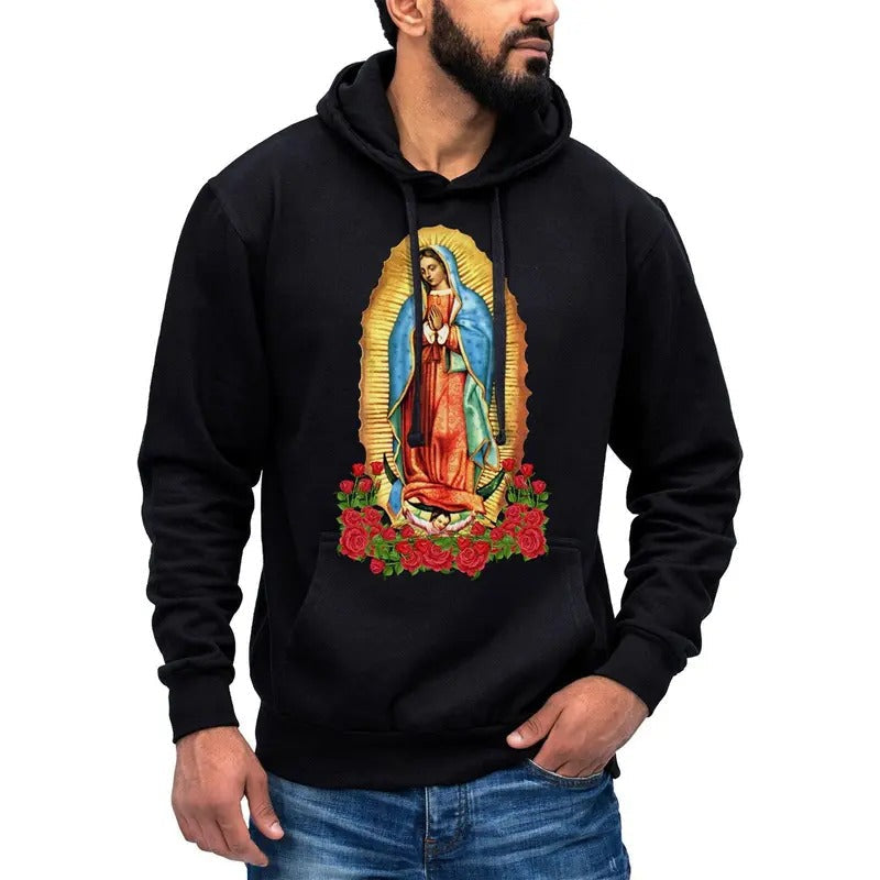 Virgen De Guadalupe Black Cotton Print Hooded - Adult & Kids T-Shirts, Sweatshirts & Hoodies apparel design preview 1