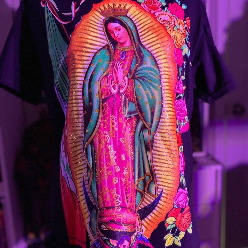 Virgencita Neon Cotton Slim Fitting Black Comfort - Adult & Kids T-Shirts, Sweatshirts & Hoodies apparel design preview 1