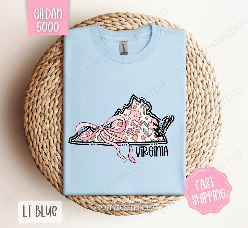 Virginia Floral Bow Gildan Cute State Coquette Top - Adult & Kids T-Shirts, Sweatshirts & Hoodies apparel design preview 1