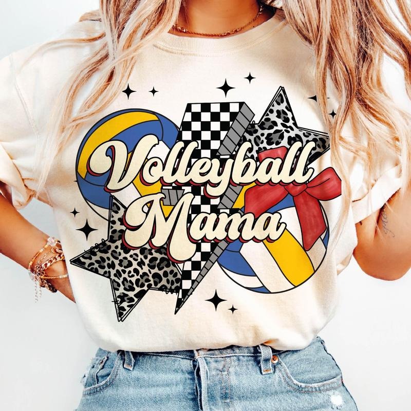 Volleyball Mama Bow Mom Retro Game Day Coquette - Adult & Kids T-Shirts, Sweatshirts & Hoodies apparel design preview 1