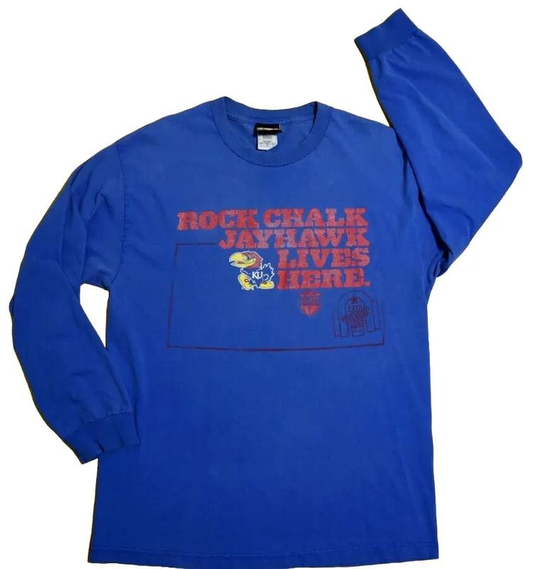 Vtg Kansas Rock Chalk Jayhawk Lives Here Memorial - Adult & Kids T-Shirts, Sweatshirts & Hoodies apparel design preview 1