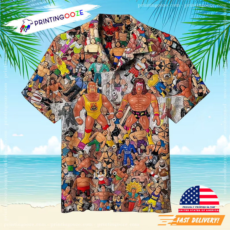 Wrestling Character Collage Hawaiian Vintage Hawaii - Adult & Kids T-Shirts, Sweatshirts & Hoodies apparel design preview 1