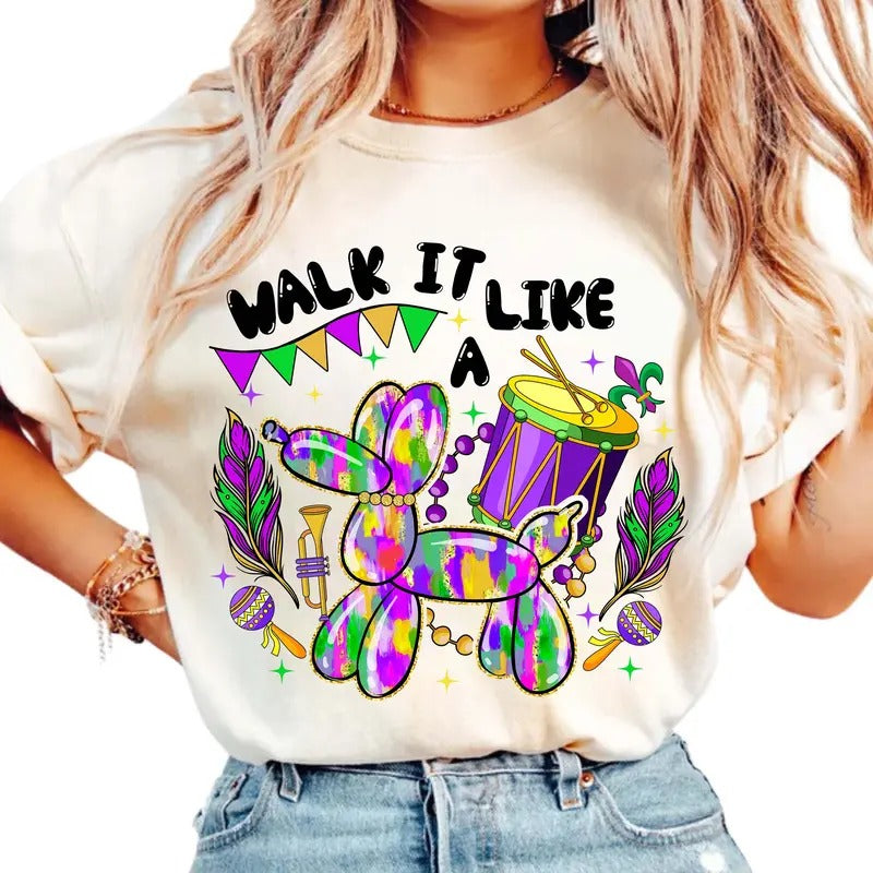 Walk Like Dog Mardi Gras Retro Fleur De Lis Louisiana - Adult & Kids T-Shirts, Sweatshirts & Hoodies apparel design preview 1