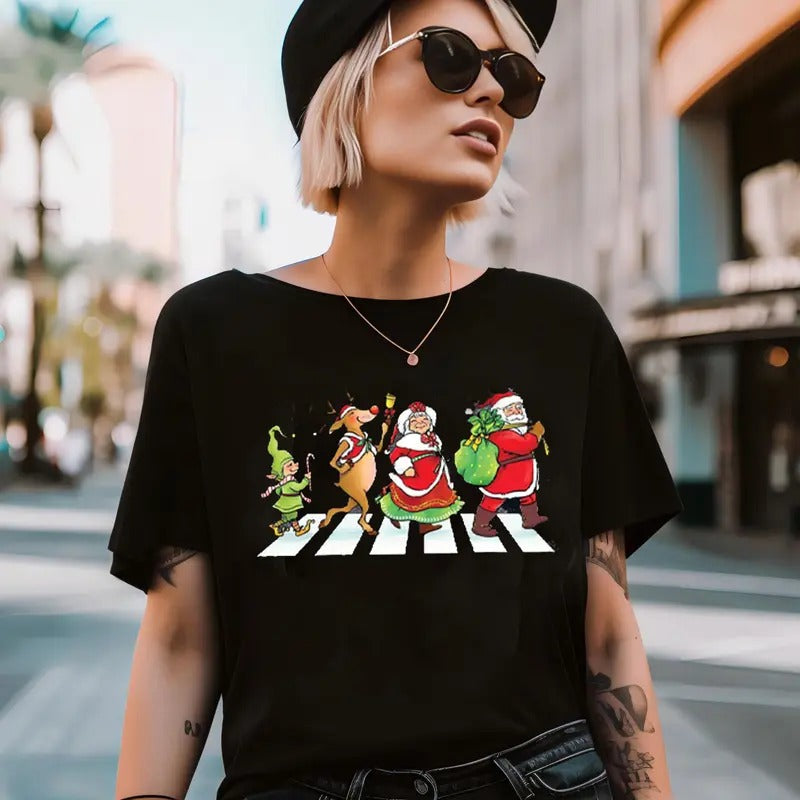 Walking Santa Road Claus Friends Xmas Festive Party - Adult & Kids T-Shirts, Sweatshirts & Hoodies apparel design preview 1