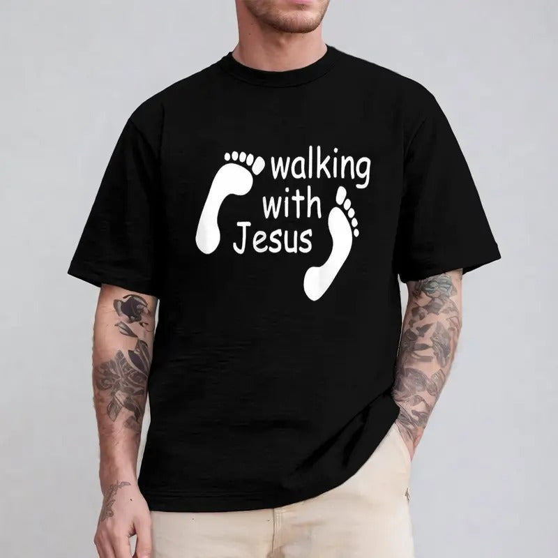 Walking Jesus Pure Cotton Casual Crew Neck Short - Adult & Kids T-Shirts, Sweatshirts & Hoodies apparel design preview 1