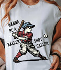 Wanna Be Baller Shot Caller Vintage Funny Baseball - Adult & Kids T-Shirts, Sweatshirts & Hoodies apparel design preview 1