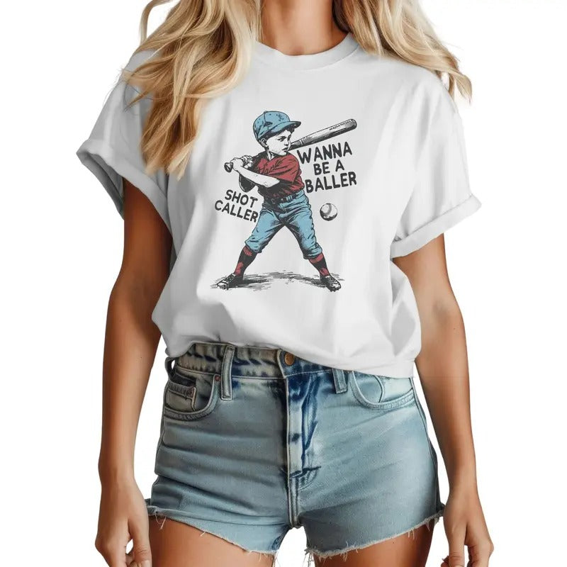 Wanna Be Baller Shot Caller Retro Baseball Lover Game - Adult & Kids T-Shirts, Sweatshirts & Hoodies apparel design preview 1