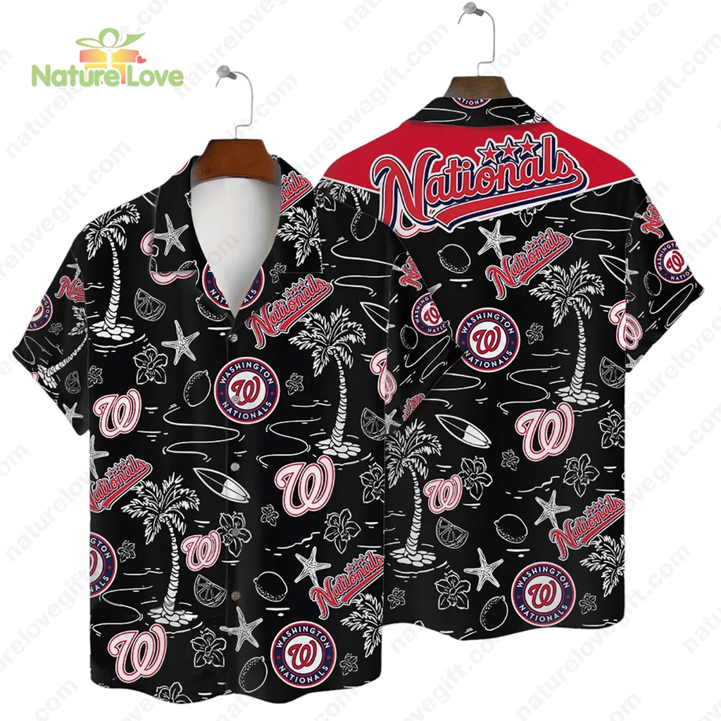 Washington Nationals Tropical Palms MLB Black - Adult & Kids T-Shirts, Sweatshirts & Hoodies apparel design preview 1