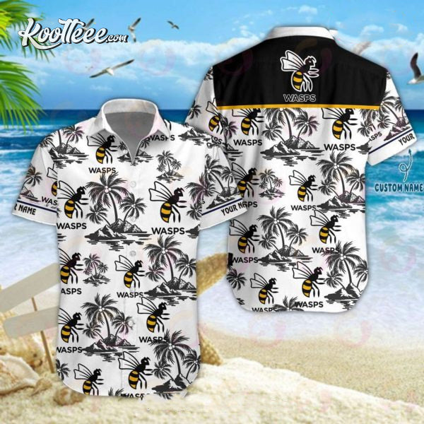 Wasps RFC Premiership Rugby Custom Name Hawaiian - Adult & Kids T-Shirts, Sweatshirts & Hoodies apparel design preview 1