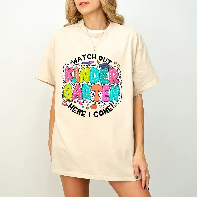 Watch Out Kindergarten Here I Come Hello Back School - Adult & Kids T-Shirts, Sweatshirts & Hoodies apparel design preview 1