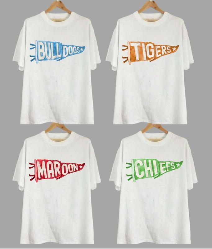 Watercolor Pennant Mascot All Teams High School - Adult & Kids T-Shirts, Sweatshirts & Hoodies apparel design preview 1