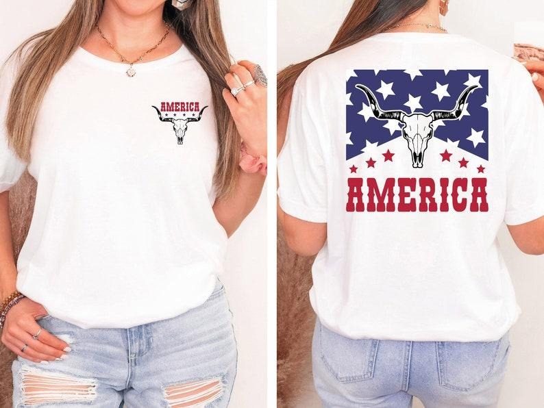 Western America Flag Cowgirl Skull Wild West Red - Adult & Kids T-Shirts, Sweatshirts & Hoodies apparel design preview 1