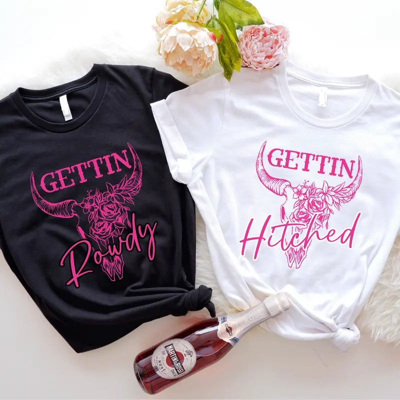Western Bachelorette Party Getting Hitched Rowdy - Adult & Kids T-Shirts, Sweatshirts & Hoodies apparel design preview 1