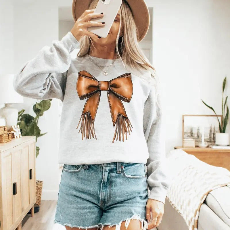 Western Bow Cowgirl Ribbon Coquette Love Crew Neck - Adult & Kids T-Shirts, Sweatshirts & Hoodies apparel design preview 1