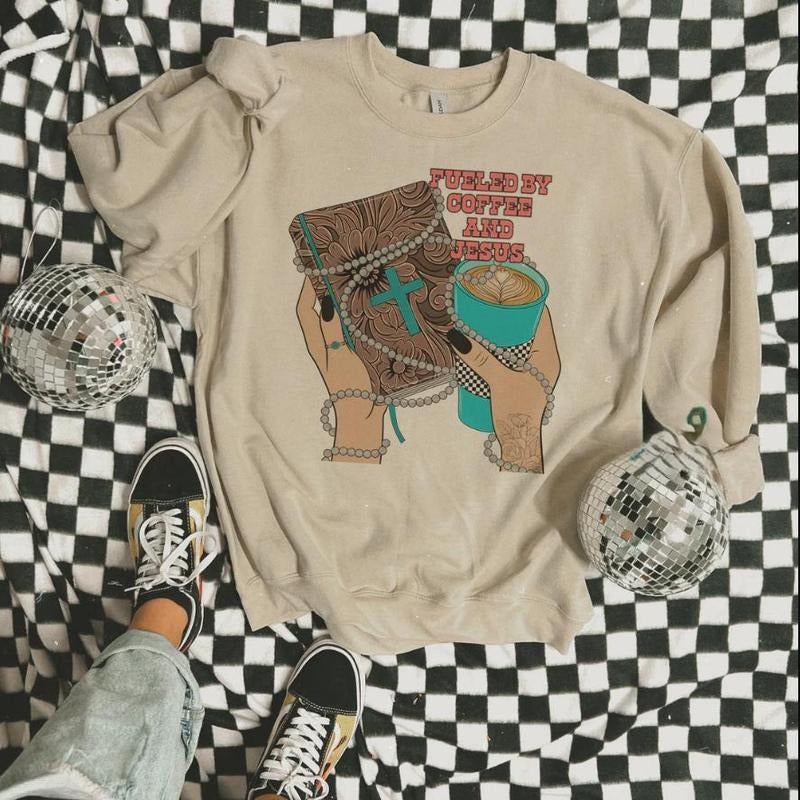 Western Fueled Coffee Jesus Outfits Tops - Adult & Kids T-Shirts, Sweatshirts & Hoodies apparel design preview 1