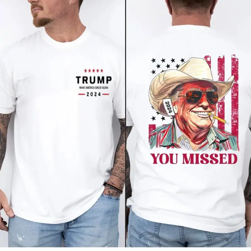 Western Trum Cowboy You Missed Flag Back 2 Side - Adult & Kids T-Shirts, Sweatshirts & Hoodies apparel design preview 1