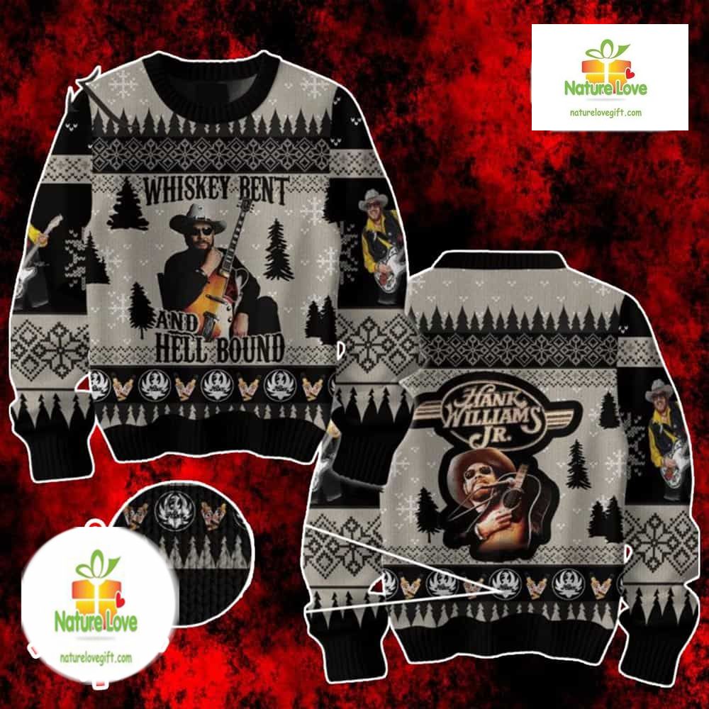 Hank Williams Jr Whiskey Bent Holiday Gift Ugly Christmas Sweater - Holiday Gift product image