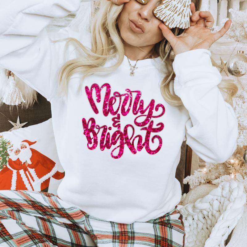 White Merry Bright Gildan - Adult & Kids T-Shirts, Sweatshirts & Hoodies apparel design preview 1