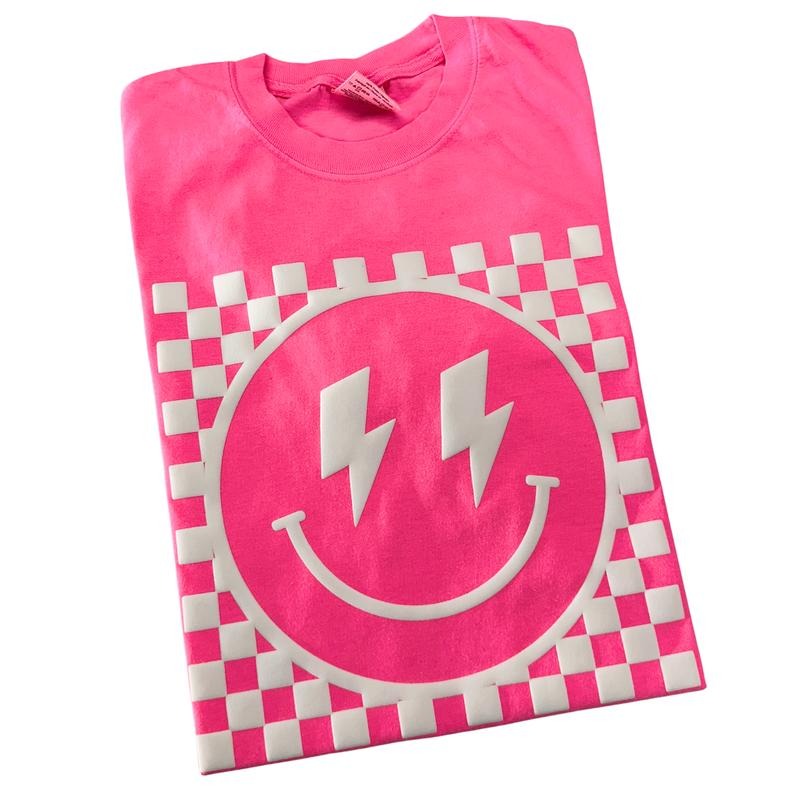 White Puff Checkered Happy Face Comfort Colors - Adult & Kids T-Shirts, Sweatshirts & Hoodies apparel design preview 1