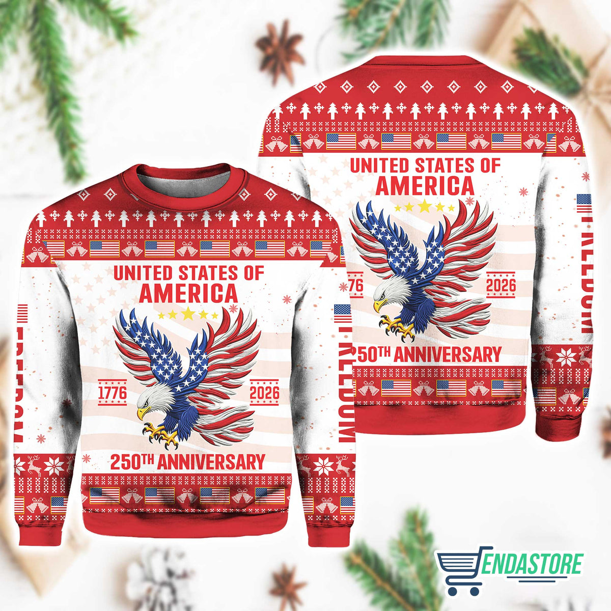White-United States of America 250th Anniversary 3D Ugly Christmas Sweater - Holiday Gift product image