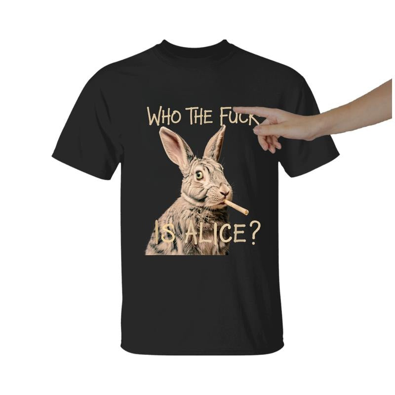 Who Fck Is Alice? Funny Rabbit Humor Menswear Classic - Adult & Kids T-Shirts, Sweatshirts & Hoodies apparel design preview 1