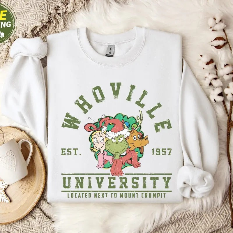 Whoville University Vintage Classic Retro Grinc - Adult & Kids T-Shirts, Sweatshirts & Hoodies apparel design preview 1
