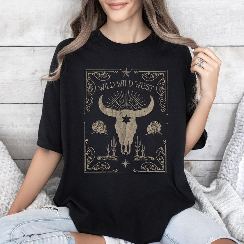 Wild West Skull Cattle Cowboy Cowgirl Crew Neck - Adult & Kids T-Shirts, Sweatshirts & Hoodies apparel design preview 1