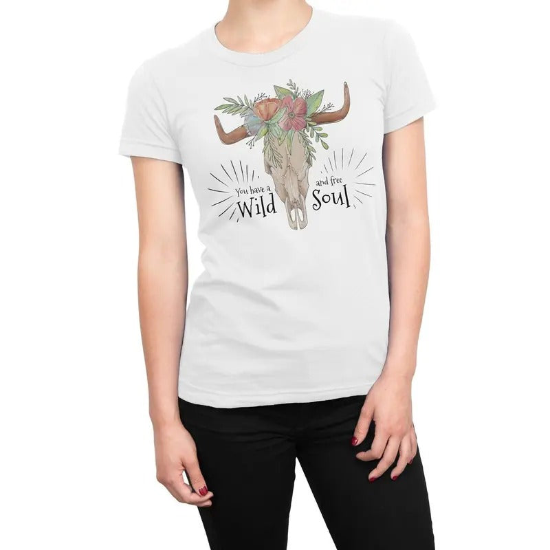 Wild Free Soul Cow Skull Casual - Adult & Kids T-Shirts, Sweatshirts & Hoodies apparel design preview 1