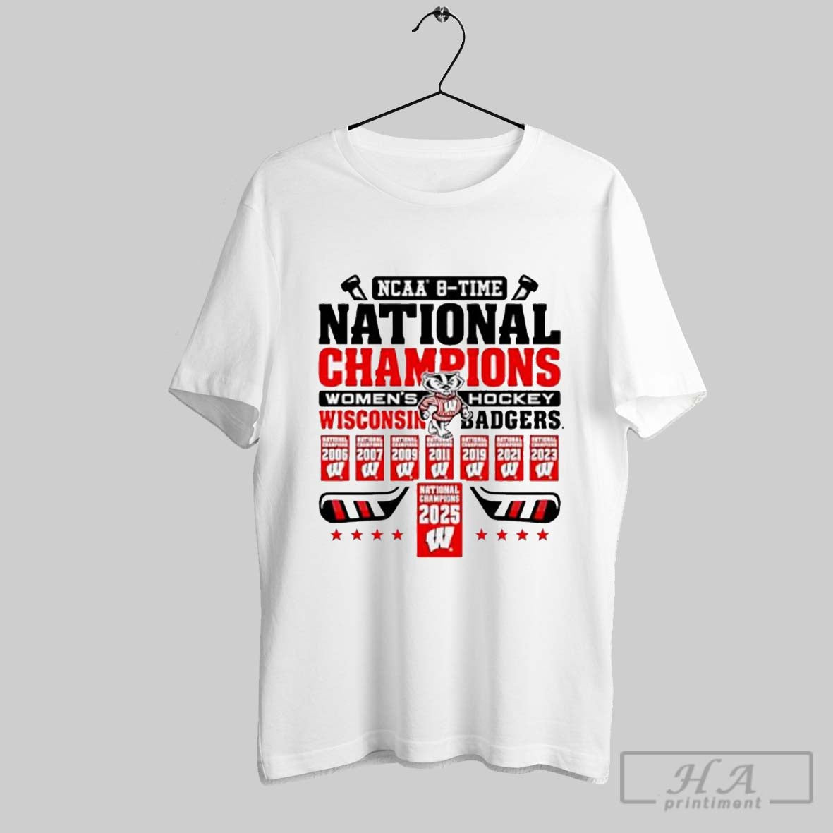 Wisconsin Badgers Hockey 8 Time 2025 Ncaa Womens - Adult & Kids T-Shirts, Sweatshirts & Hoodies apparel design preview 1