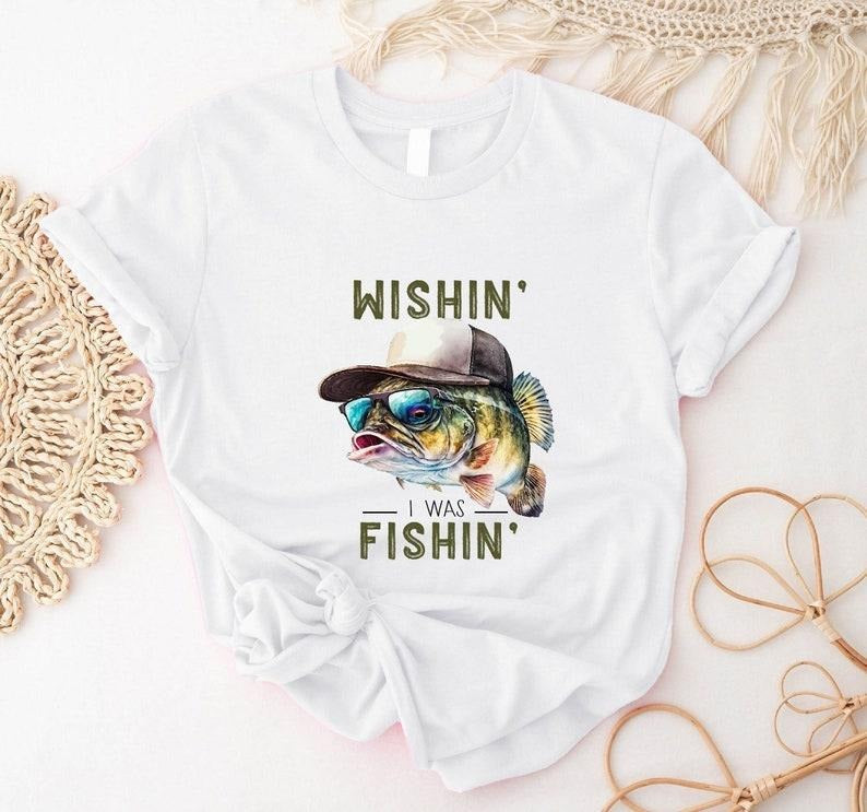 Wishin' I Was Fishin' Funny Fishing Biggest Catch - Adult & Kids T-Shirts, Sweatshirts & Hoodies apparel design preview 1