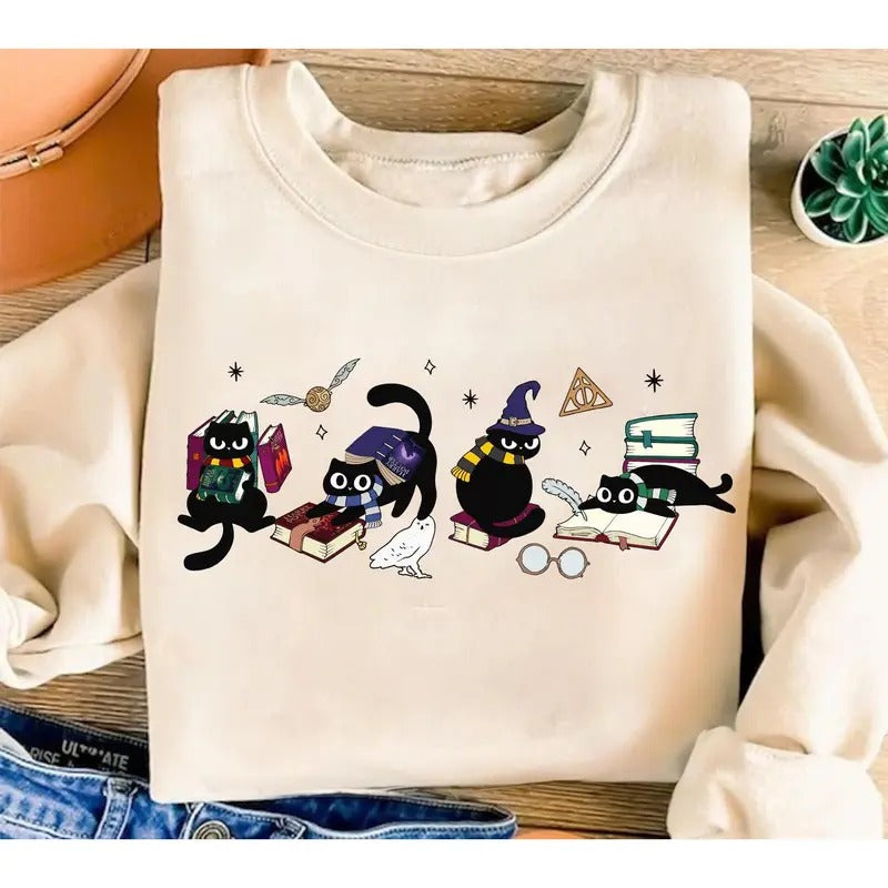 Wizard House Cat Bookish Book Lover Magical Castle - Adult & Kids T-Shirts, Sweatshirts & Hoodies apparel design preview 1
