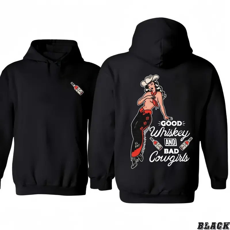 Good Whiskey Bad Cowgirl 2 Sides 100% Cotton Menswear - Adult & Kids T-Shirts, Sweatshirts & Hoodies apparel design preview 1