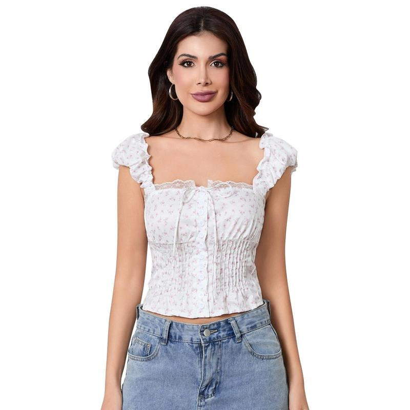Camisole Sleeveless Tops Square Neck Floral Tie Up - Adult & Kids T-Shirts, Sweatshirts & Hoodies apparel design preview 1