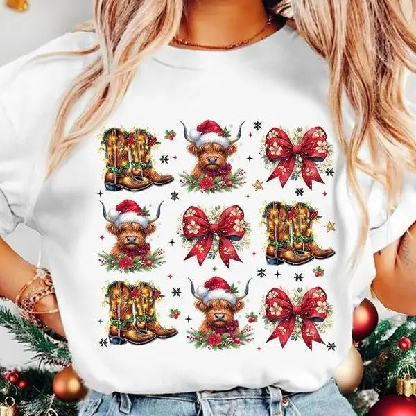 Cow Cowgirl Cowboy Country Side Xmas Lights - Adult & Kids T-Shirts, Sweatshirts & Hoodies apparel design preview 1