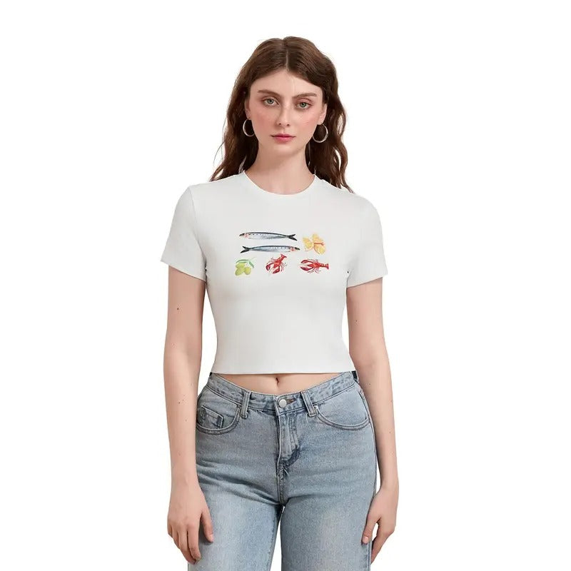 Crop Basic Summer Cute Shrimp Print Short Sleeve Tops - Adult & Kids T-Shirts, Sweatshirts & Hoodies apparel design preview 1