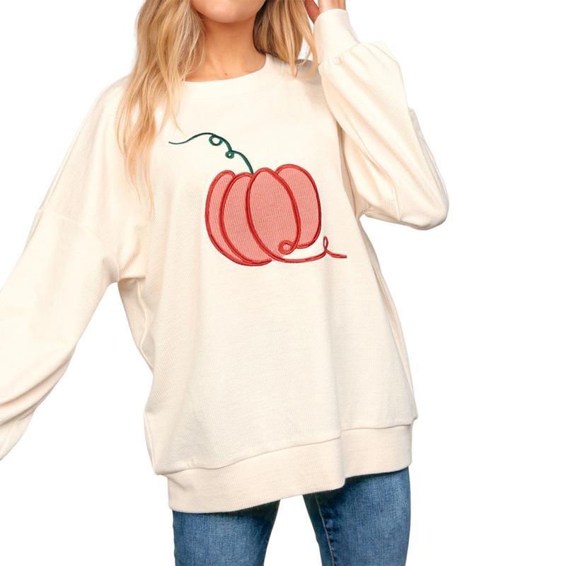 Cute Halloween Pumpkin Embroidery Casual Fall Workout - Adult & Kids T-Shirts, Sweatshirts & Hoodies apparel design preview 1