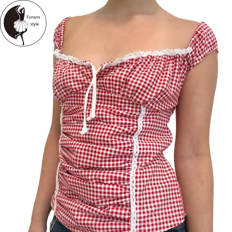Summer Basic Casual Tie Up Back Plaid Print Ruched - Adult & Kids T-Shirts, Sweatshirts & Hoodies apparel design preview 1