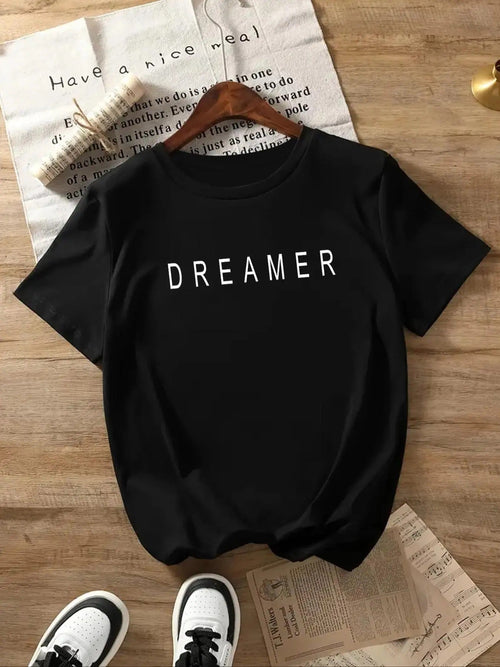 "DREAMER" Letter Print Round Neck Casual Crew Short - Adult & Kids T-Shirts, Sweatshirts & Hoodies apparel design preview 1