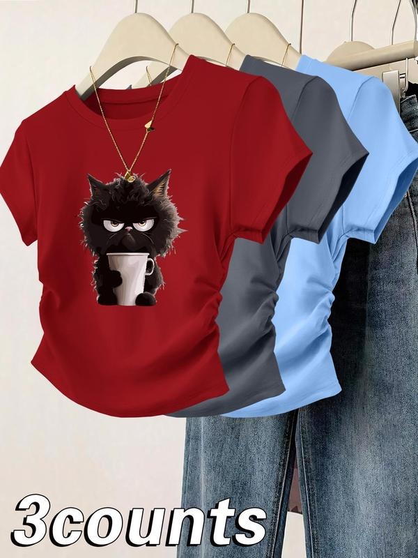 Angry Cat Print Round Neck Casual Short Sleeve Daily - Adult & Kids T-Shirts, Sweatshirts & Hoodies apparel design preview 1